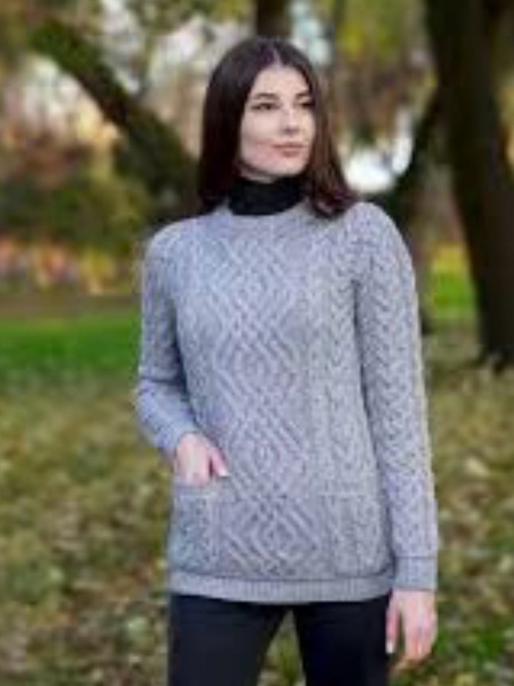 Aran Mor Gray Cable-Knit Irish Crewneck Fisherman 100% Merino Wool Sweater Sz M - Picture 10 of 10